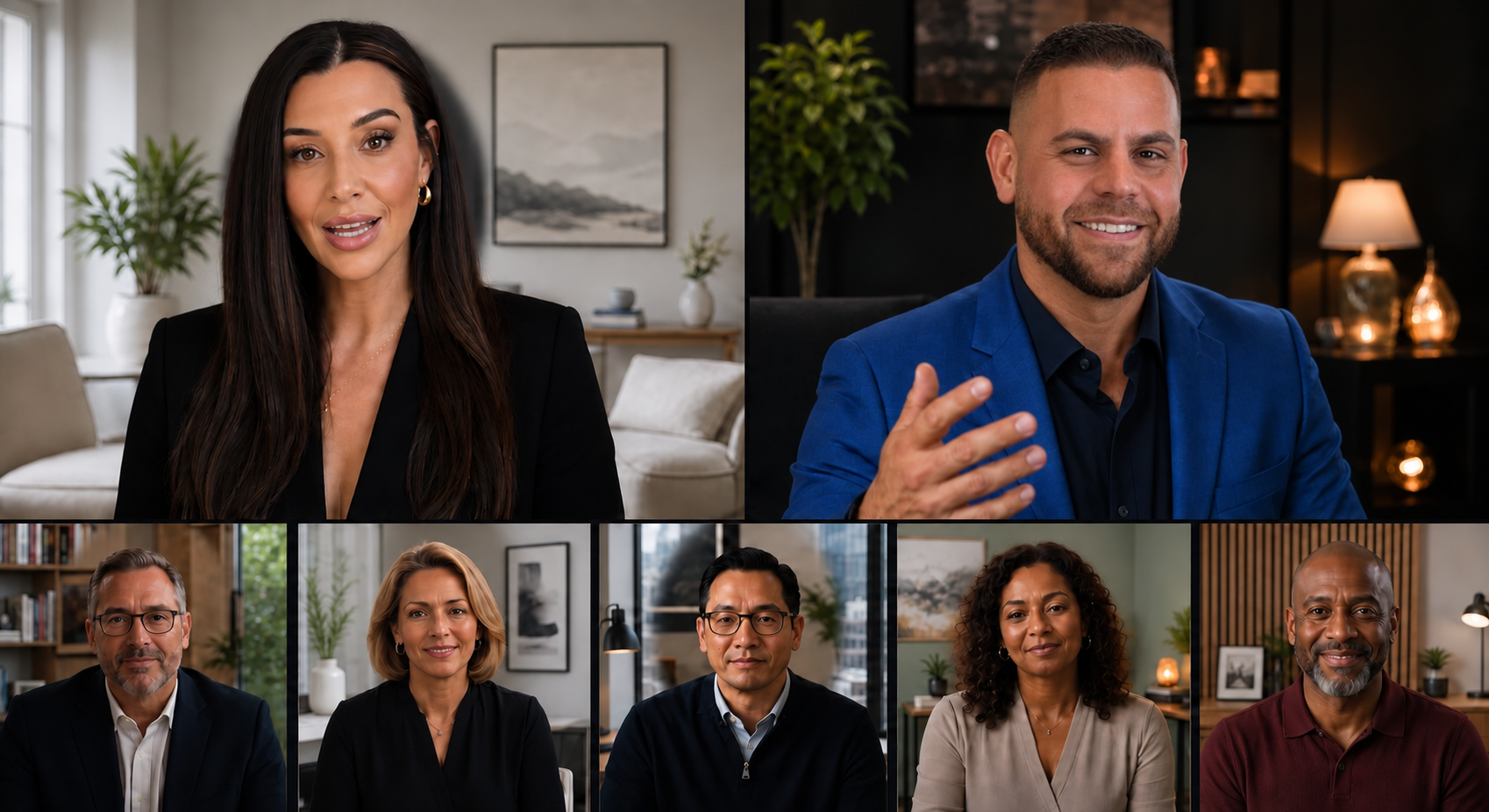 Dr. Maritsa Kelley and Carlos A. Vazquez speaking live from separate locations above five distinct virtual summit speakers